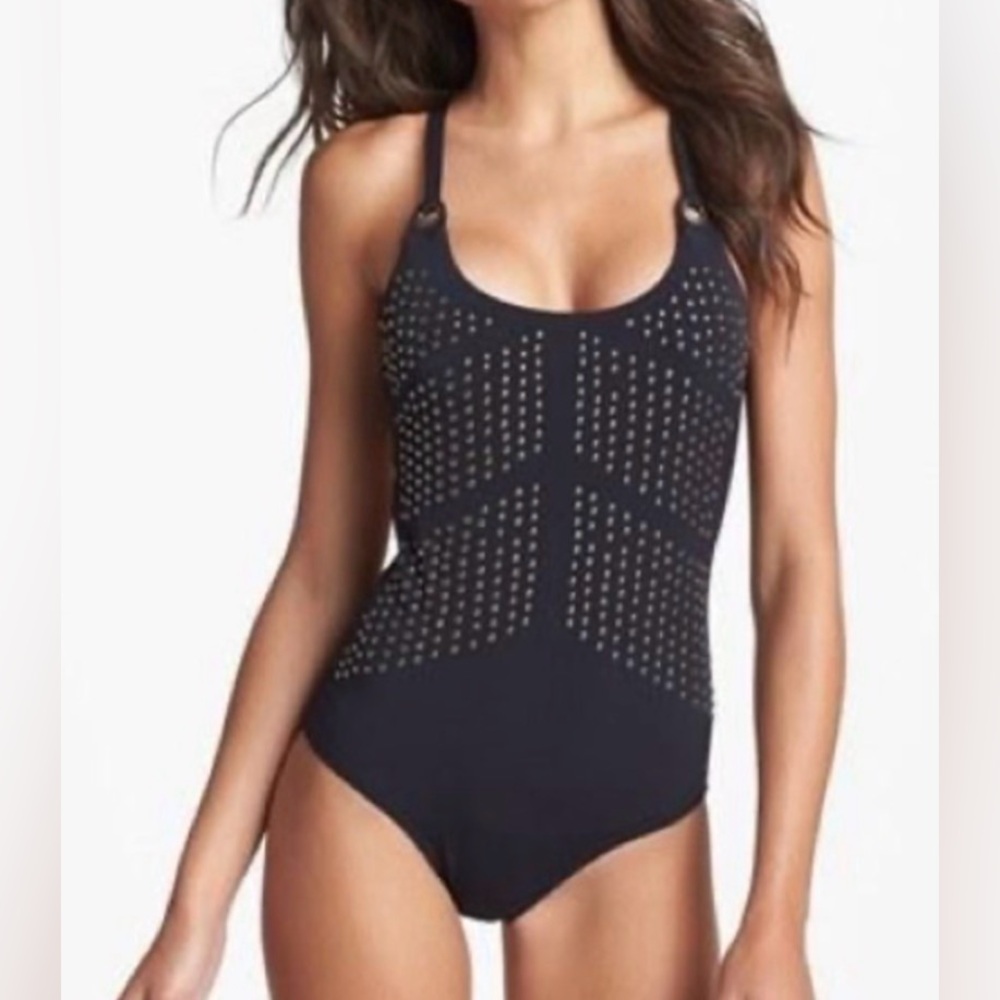 Nanette Lepore TEAL Zahia Studded One Piece Bathing Suit Sz. S